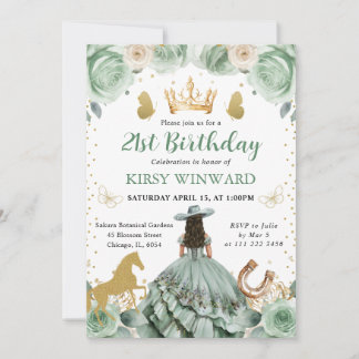 Sage Green Dress Western Princess Birthday Einladung