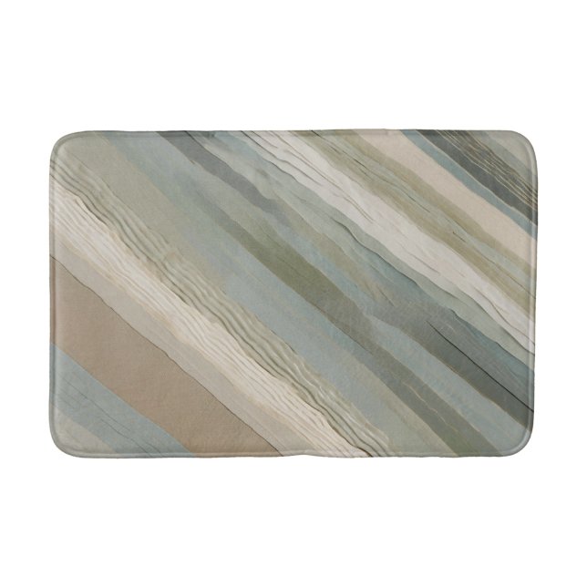 Sage Green Dusty Blue Beige Creme Abstrakter Strei Badematte (Vorderseite)