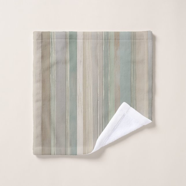 Sage Green Dusty Blue Taupe Gray Bauernhof Streife Badhandtuch Set (Waschlappen)