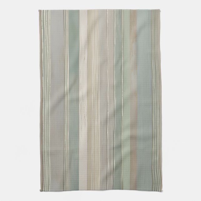 Sage Green Dusty Blue Taupe Gray Bauernhof Streife Geschirrtuch (Vertikal)