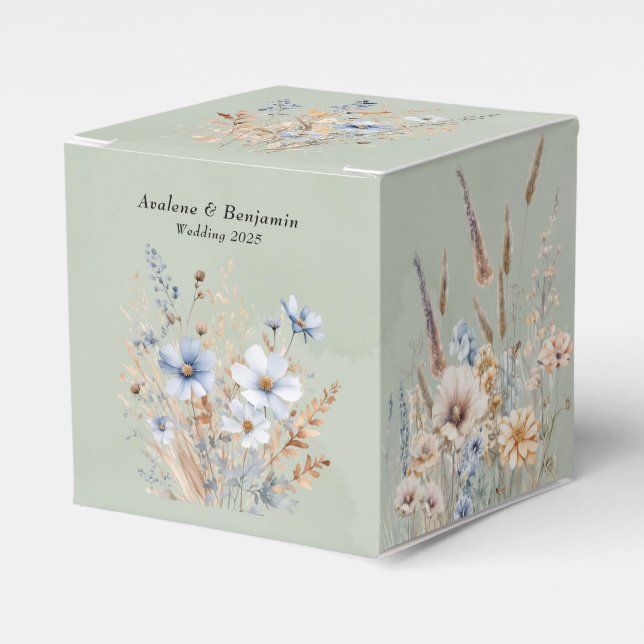 Sage Green Dusty Blue Wildblume Wedding Geschenkschachtel (Vorderseite)