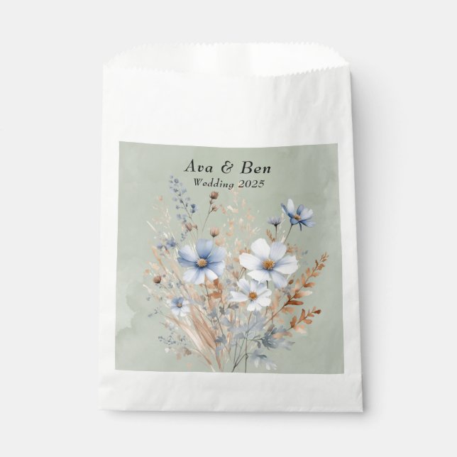 Sage Green Dusty Blue Wildblume Wedding Geschenktütchen (Vorderseite)
