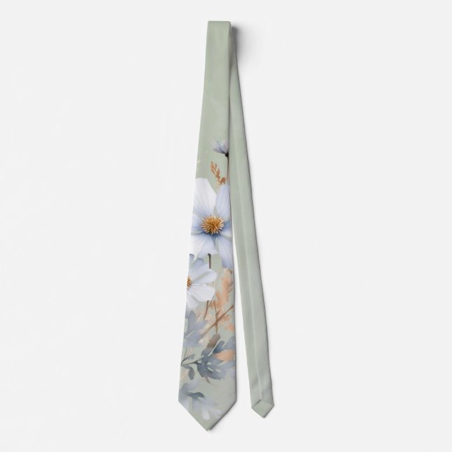 Sage Green Dusty Blue Wildblume Wedding Krawatte (Vorderseite)