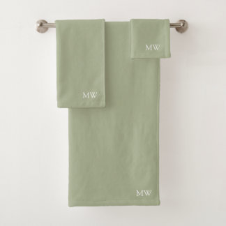 Sage Green Earthy Boho Monogram Initials Badhandtuch Set