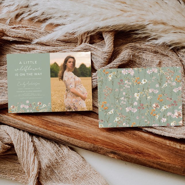 Sage Green ein wenig Wildblume Foto Baby Dusche Einladung (Von Creator hochgeladen)
