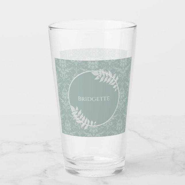 Sage Green Elegance Damask Personalisiertes Glas (Vorderseite)