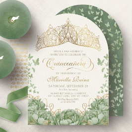 Sage Green Elegant Blumenkronen Quinceanera Einladung