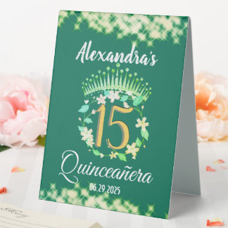 Sage Green Elegant Boho Quinceañera Spanisch Tischaufsteller