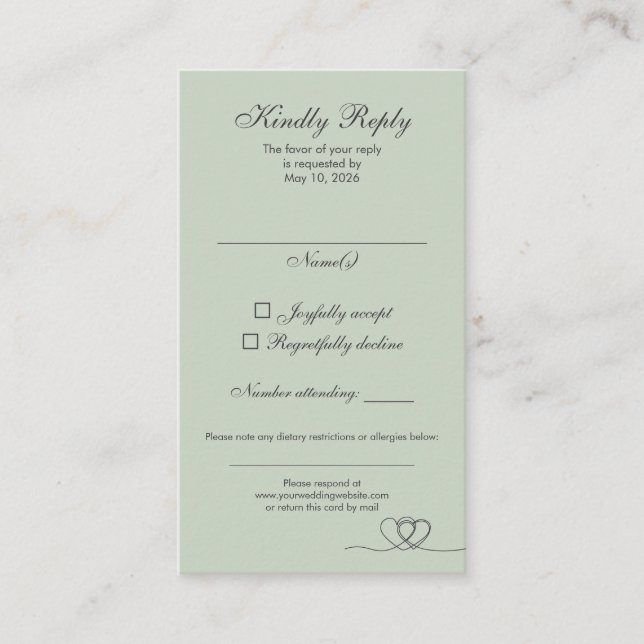 Sage Green Elegant Calligraphy Wedding RSVP Card Visitenkarte (Vorderseite)