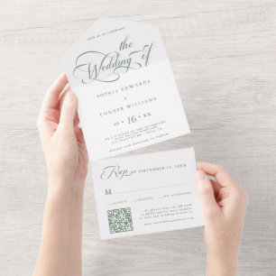 Sage Green Elegant Charm Script Hochzeit All In One Einladung
