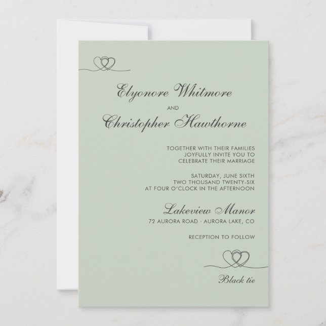 Sage Green Elegant Chic Calligraphy Wedding Einladung (Vorderseite)