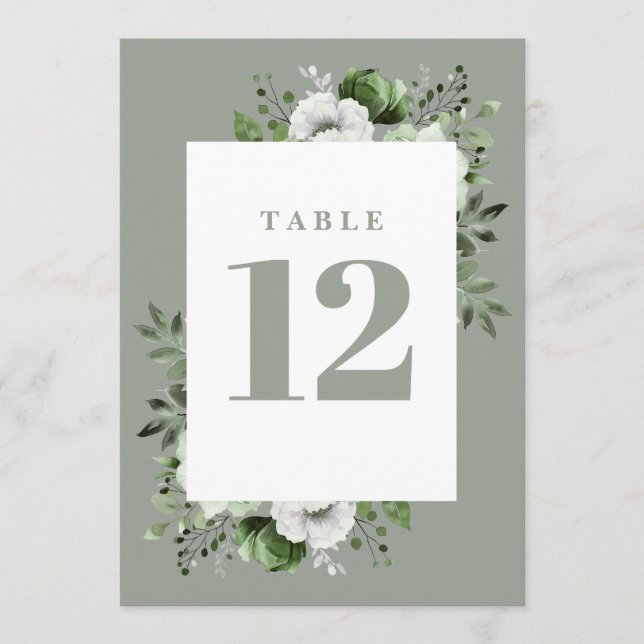 Sage Green Elegant Country Floral Tischnummer (Vorderseite)