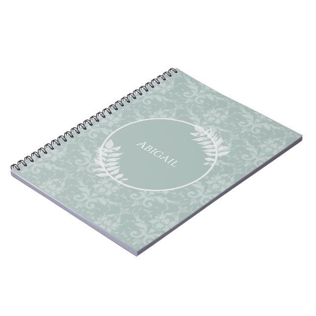 Sage Green Elegant Damask Carnet personnalisé (Côté gauche)