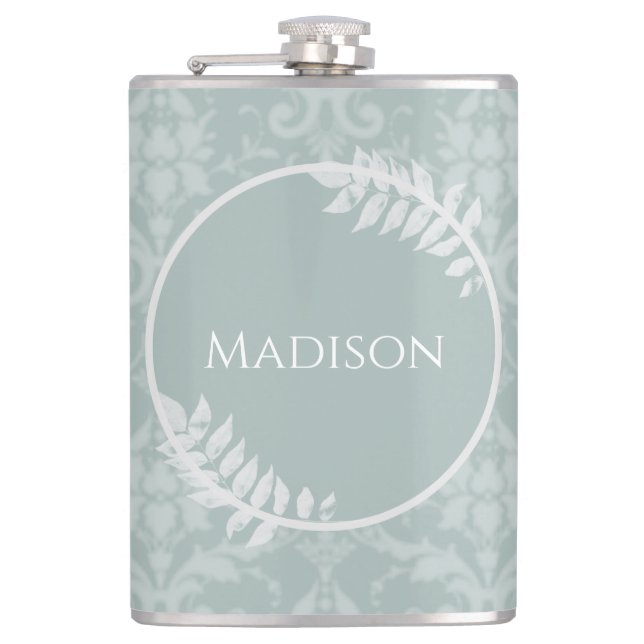Sage Green Elegant Damask Flask Flachmann (Vorderseite)