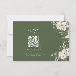 Sage Green-Elegant Floral Botanische Hochzeit QR RSVP Karte