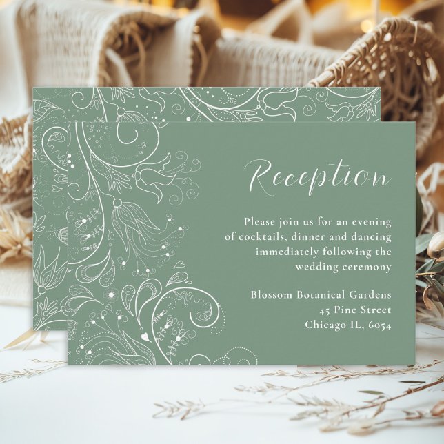 Sage Green Elegant Floral Hochzeitsempfang Begleitkarte (Von Creator hochgeladen)