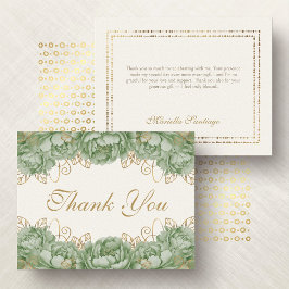 Sage Green Elegant Floral Quinceanera Dankeskarte