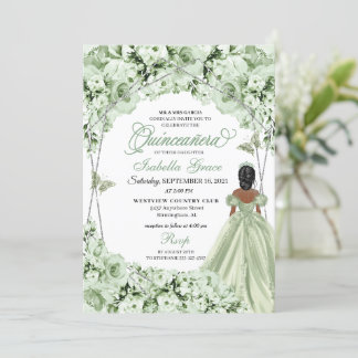 Sage Green Elegant Floral Quinceanera Einladung