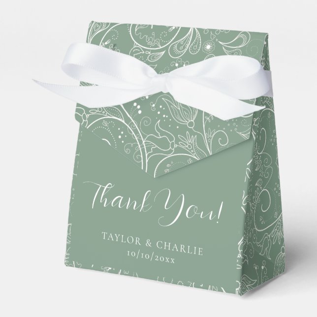 Sage Green Elegant Floral Wedding Vielen Dank Geschenkschachtel (Vorderseite)