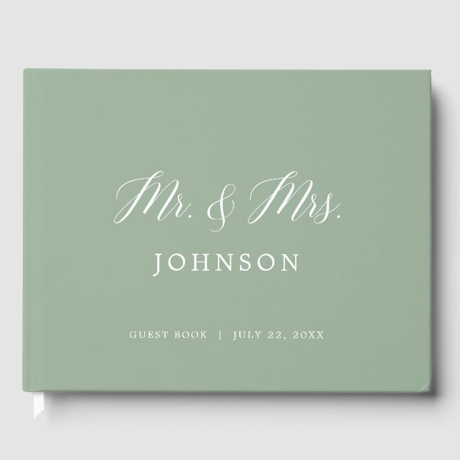 Sage Green Elegant Foto Wedding Guest Book Gästebuch (Vorderseite)
