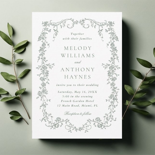 Sage Green Elegant French Floral Wedding  Einladung (Von Creator hochgeladen)