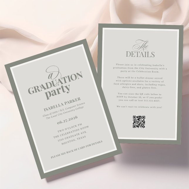 Sage Green Elegant Graduation Party | RSVP QR Code Einladung (Von Creator hochgeladen)