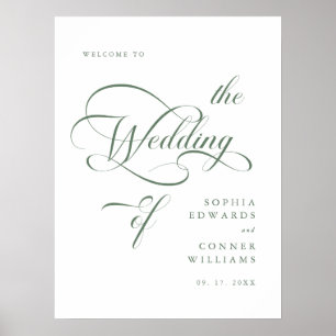Sage Green Elegant Klassik Hochzeit Begrüßungszeic Poster