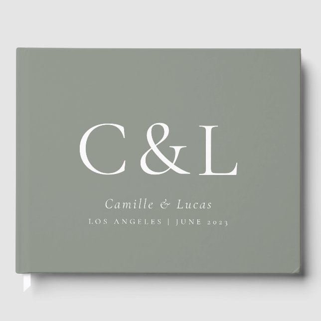 Sage Green Elegant Minimalist Wedding Gästebuch (Vorderseite)