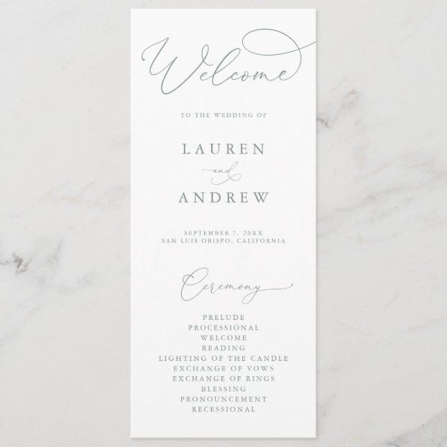 Sage Green Elegant Minimalistisch Boho Wedding Programm (Vorderseite)