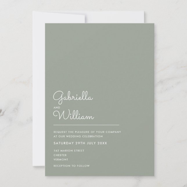 Sage Green Elegant Moderne Skripthochzeit Einladung (Vorderseite)