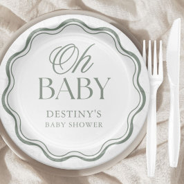 Sage Green Elegant Oh Baby Gender Neutral Shower Pappteller