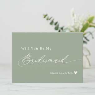 Sage Green Elegant Script Bridesmaid Vorschlag Car Einladung