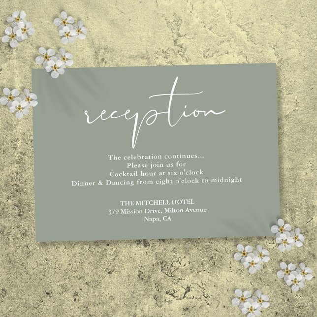 Sage Green Elegant Script Hochzeitsempfang Begleitkarte (Sage Green Elegant Script Wedding Reception Enclosure Card)