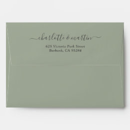 Sage Green Elegant Script Retourner Adresse Mariag