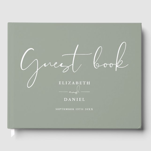 Sage Green Elegant Script Wedding Gästebuch (Vorderseite)