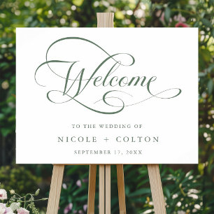 Sage Green Elegant Script Wedding Welcome Sign Poster