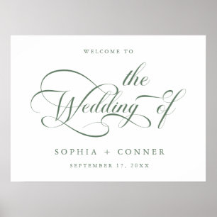 Sage Green Elegant Script Wedding Welcome Sign Poster