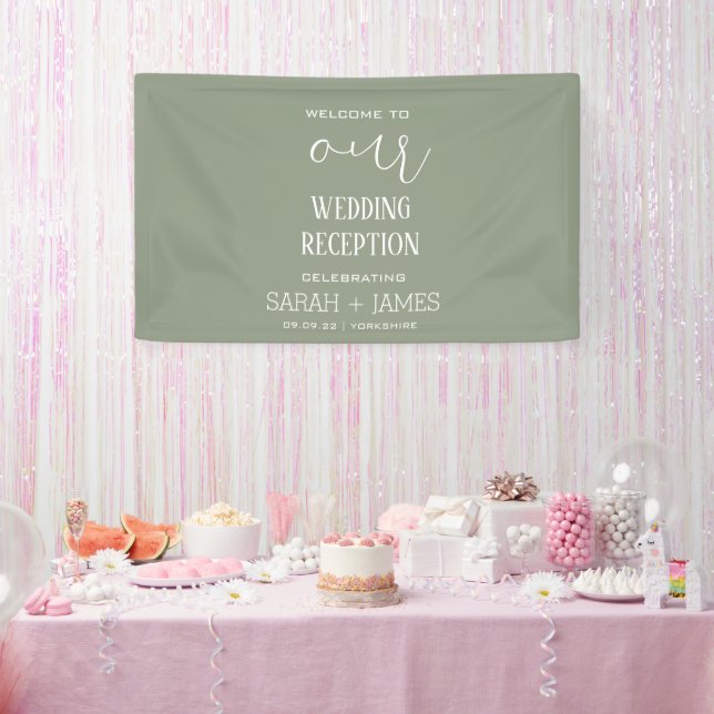 Sage Green Elegant Wedding Empfang Willkommen Banner (Party)