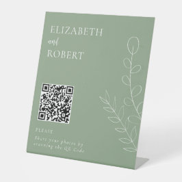 Sage Green Elegant Wedding Foto Share QR Code Sockelschild