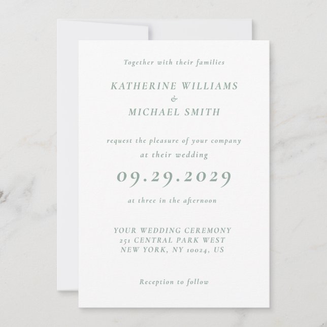 Sage Green Elegant Wedding Invitations Einladung (Vorderseite)