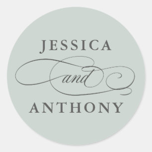 Sage Green Elegant Wedding mit Paares Namen Runder Aufkleber