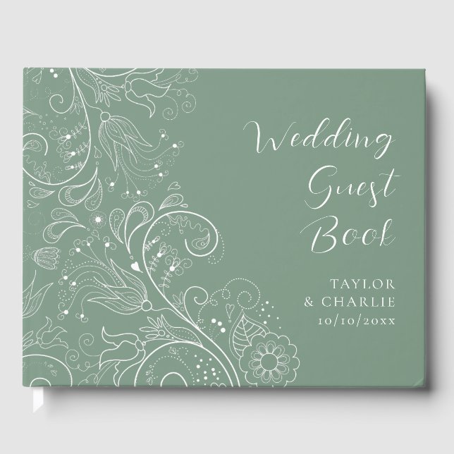Sage Green Elegante Blumenhochzeit Gästebuch (Vorderseite)
