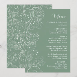 Sage Green Elegante Blumenhochzeit Menükarte
