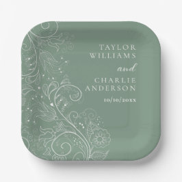Sage Green Elegante Blumenhochzeit Pappteller