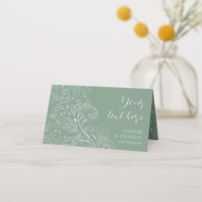 Sage Green Elegante Blumenhochzeit Platzkarte (Vorderseite)
