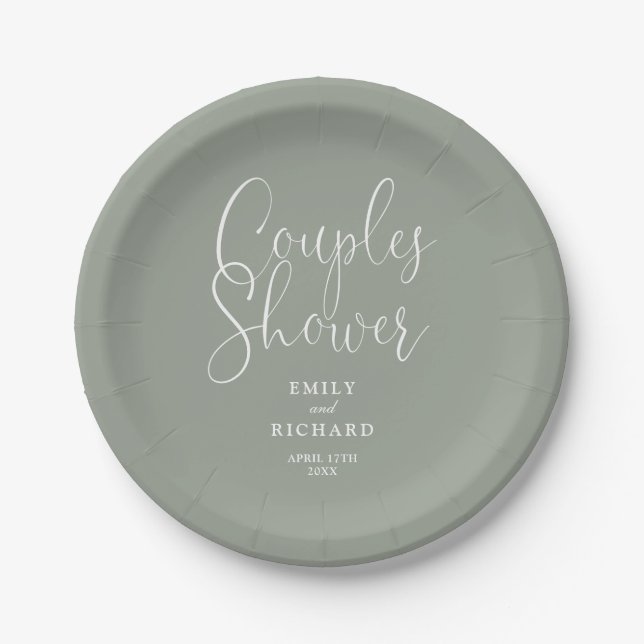 Sage Green Elegante Couples Bridal Polterabend Pappteller (Vorderseite)