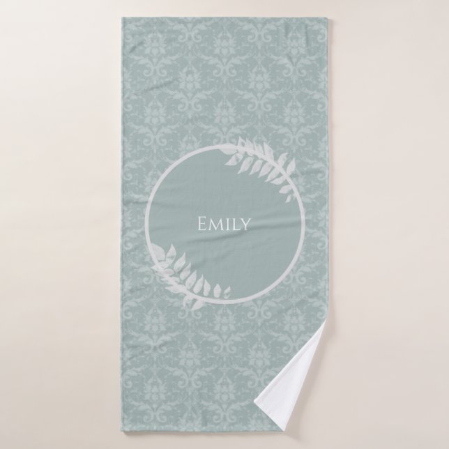 Sage Green Elegante Damask Personalisiert Badhandtuch Set (Badehandtuch)