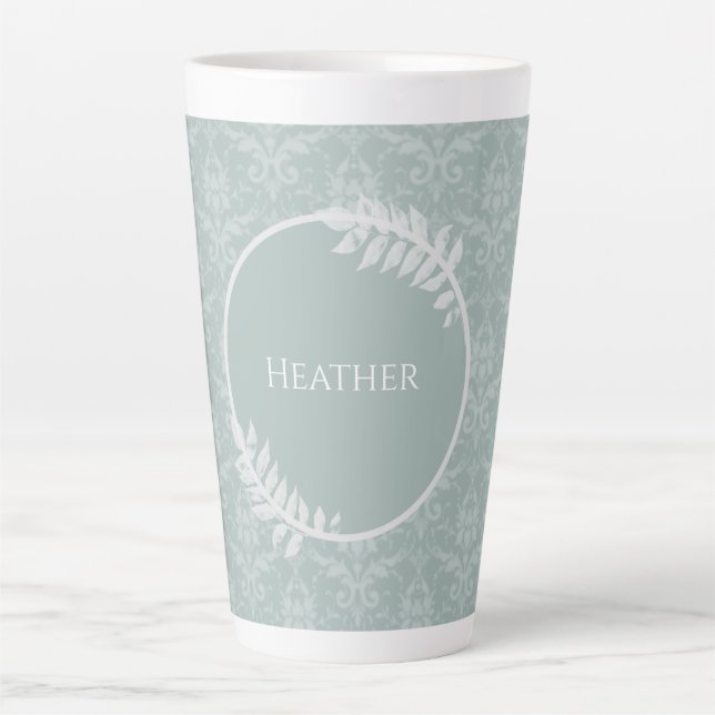 Sage Green Elegante Damask Personalisiert Milchtasse (Vorderseite)