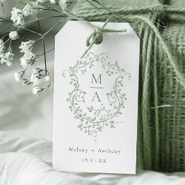 Sage Green Elegante French Floral Wappen Hochzeit Geschenkanhänger