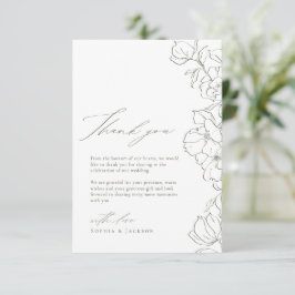 Sage Green Elegante handgezeichnete Blumenhochzeit Dankeskarte
